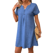Solid Color Casual V-neck Dress Button