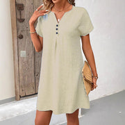 Solid Color Casual V-neck Dress Button