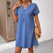 Solid Color Casual V-neck Dress Button