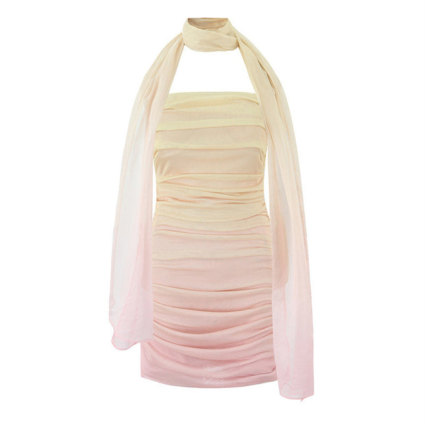 Backless Milk Silk Sleeveless Mesh Evening Dress