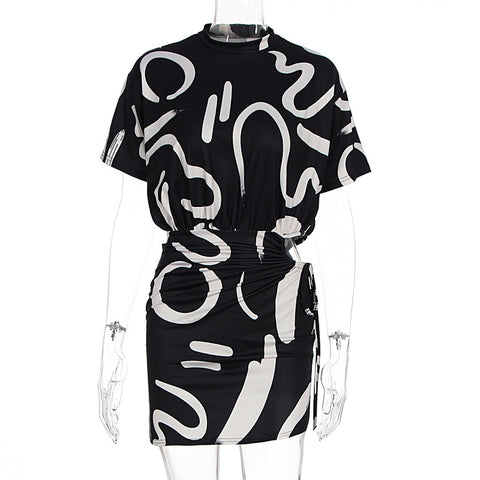 Fashion Tie-dyed Pleated Slim-fit Sheath Dress Women