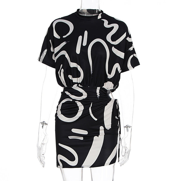 Fashion Tie-dyed Pleated Slim-fit Sheath Dress Women