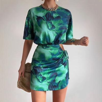 Fashion Tie-dyed Pleated Slim-fit Sheath Dress Women