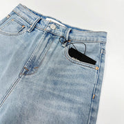 High Waist Light Blue Stretch Slim-fitting Small Straight Cropped Jeans For Women