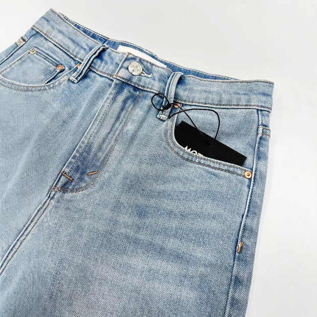 High Waist Light Blue Stretch Slim-fitting Small Straight Cropped Jeans For Women