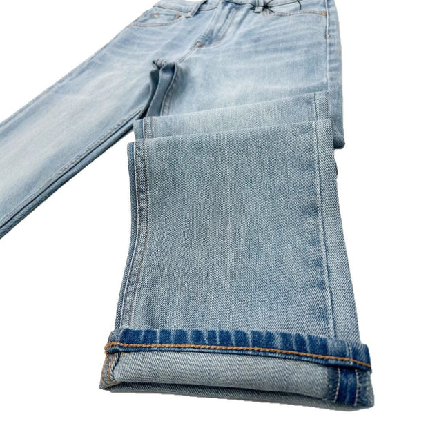 High Waist Light Blue Stretch Slim-fitting Small Straight Cropped Jeans For Women