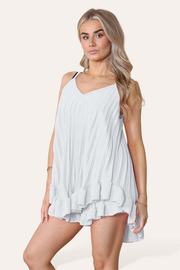 Cami Pleated Frill Hem Top & Matching Frill Shorts Co-Ord Set