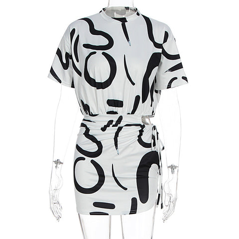 Fashion Tie-dyed Pleated Slim-fit Sheath Dress Women